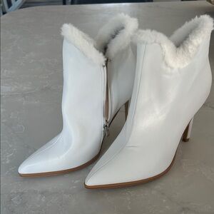 Style & Co. White Fur-Trimmed Heeled Boots